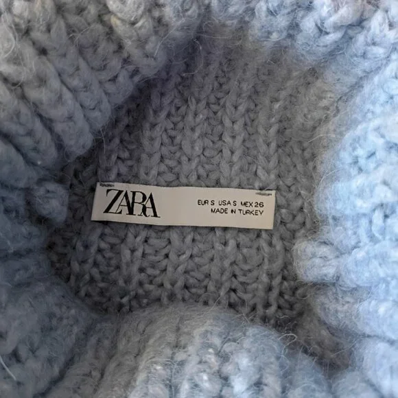 ZARA Light Blue Chunky Knit Turtleneck Sweater | Size S - Picture 7 of 11